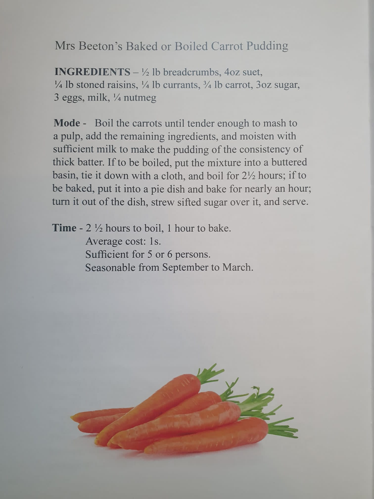 Mrs. Beeton's Carot Pudding